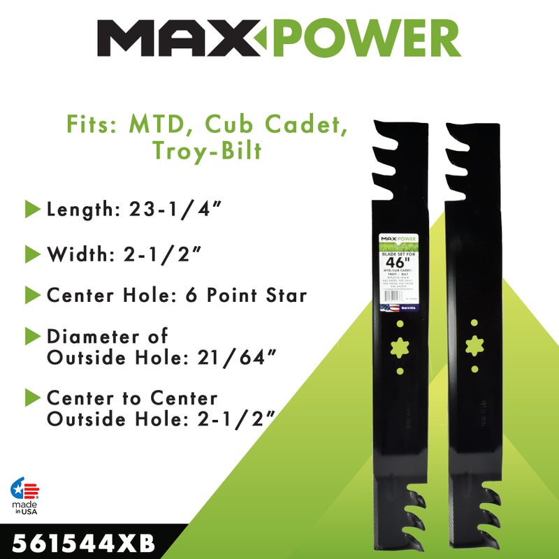 MaxPower 561544XB Commercial Mulching 2 Blade Set for 46â€ Cut MTD, Cub Cadet, Troy-Bilt, 742-04290-X, 942-04290-X, 942-04361, 742P04290AX - Image 2